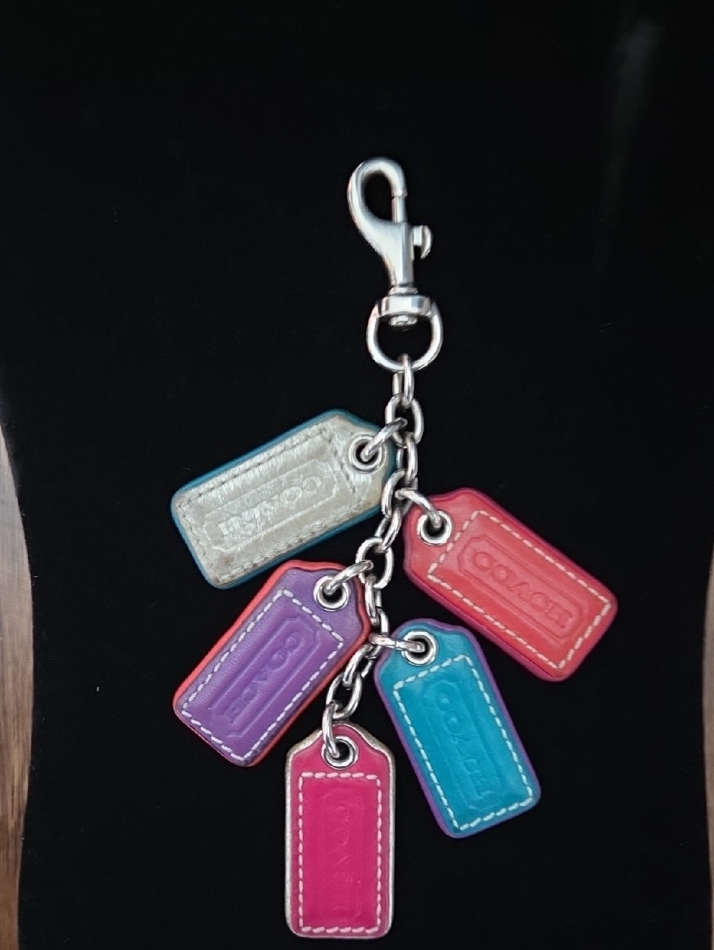 COACH Leather Hang Tag Bag Charm Pink, Purple, Teal, Red, & Silver